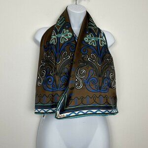 Uena Vintage Brown Blue Fountain Design Rectangle scarf